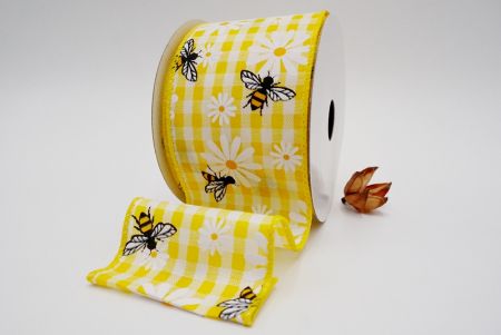 Plain weave check ribbon_yellow spring n summer bees